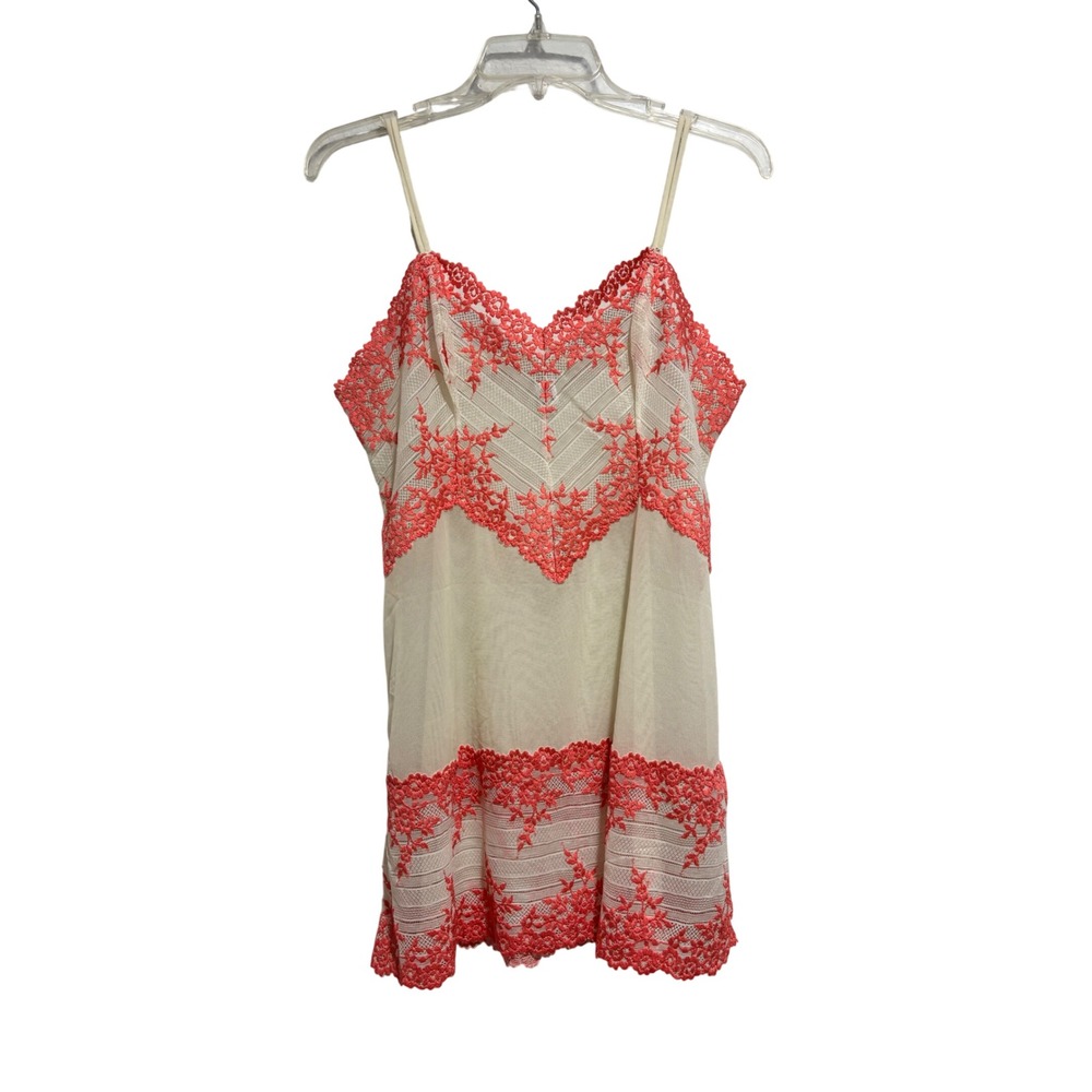 Wacoal Cream Coral Pink Floral Lace Mesh Chemise Nightgown 814191 Xlarge